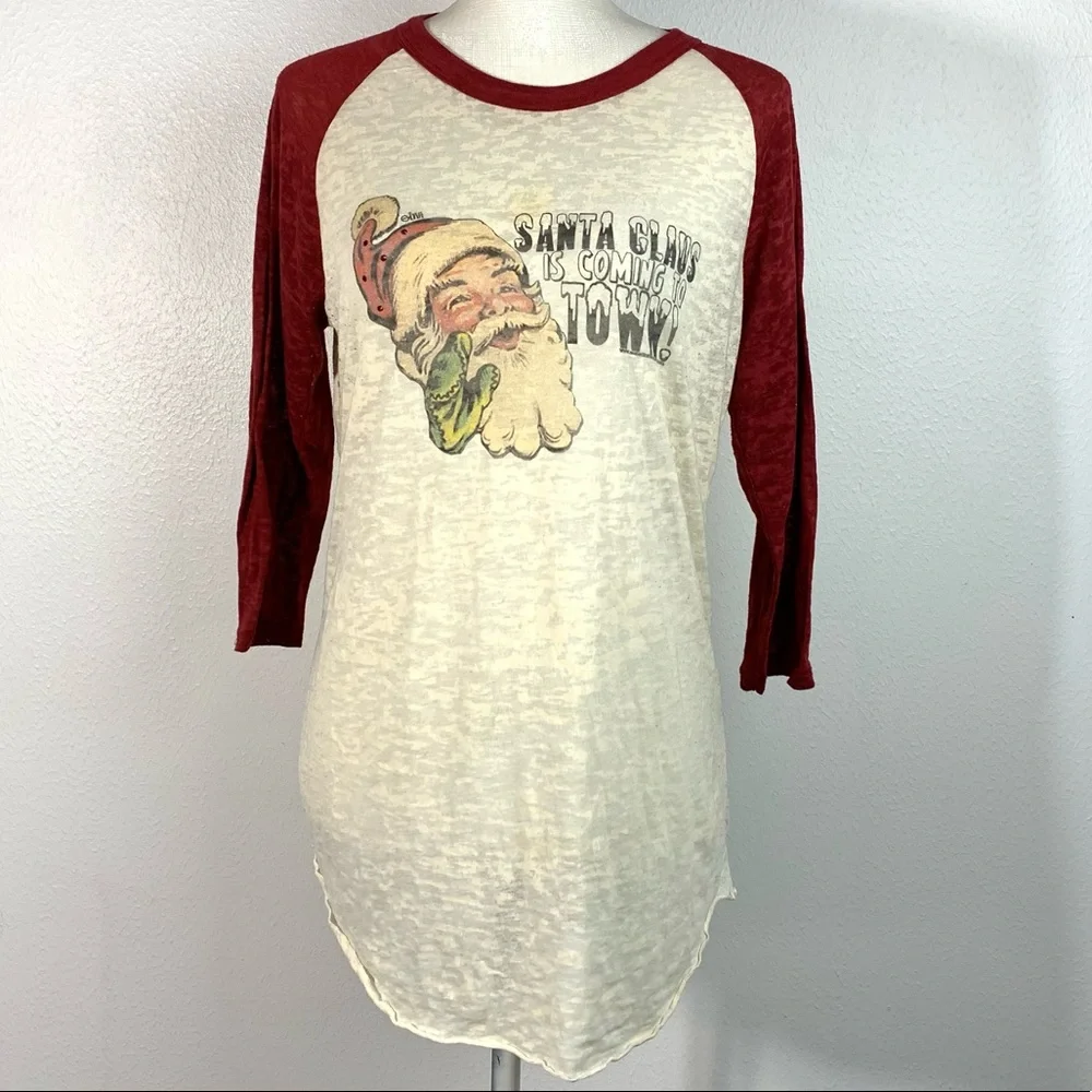 Santa Claus is Coming to town boutique bling burn out baseball tee medium - Picture 3 of 15